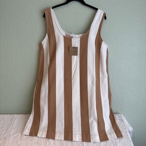 Blue Pepper White & Tan Stripe Denim Tank Jumper Shift Dress Coastal, Vacation L